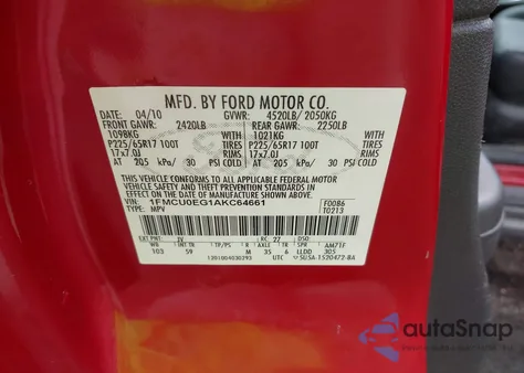 2010 Ford Escape Limited z USA, uszkodzony, nr VIN 1FMCU0EG1AKC64661